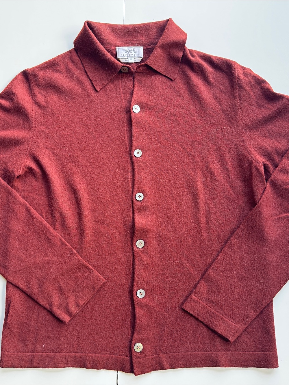Hermès Burgundy Collared Cashmere Cardigan